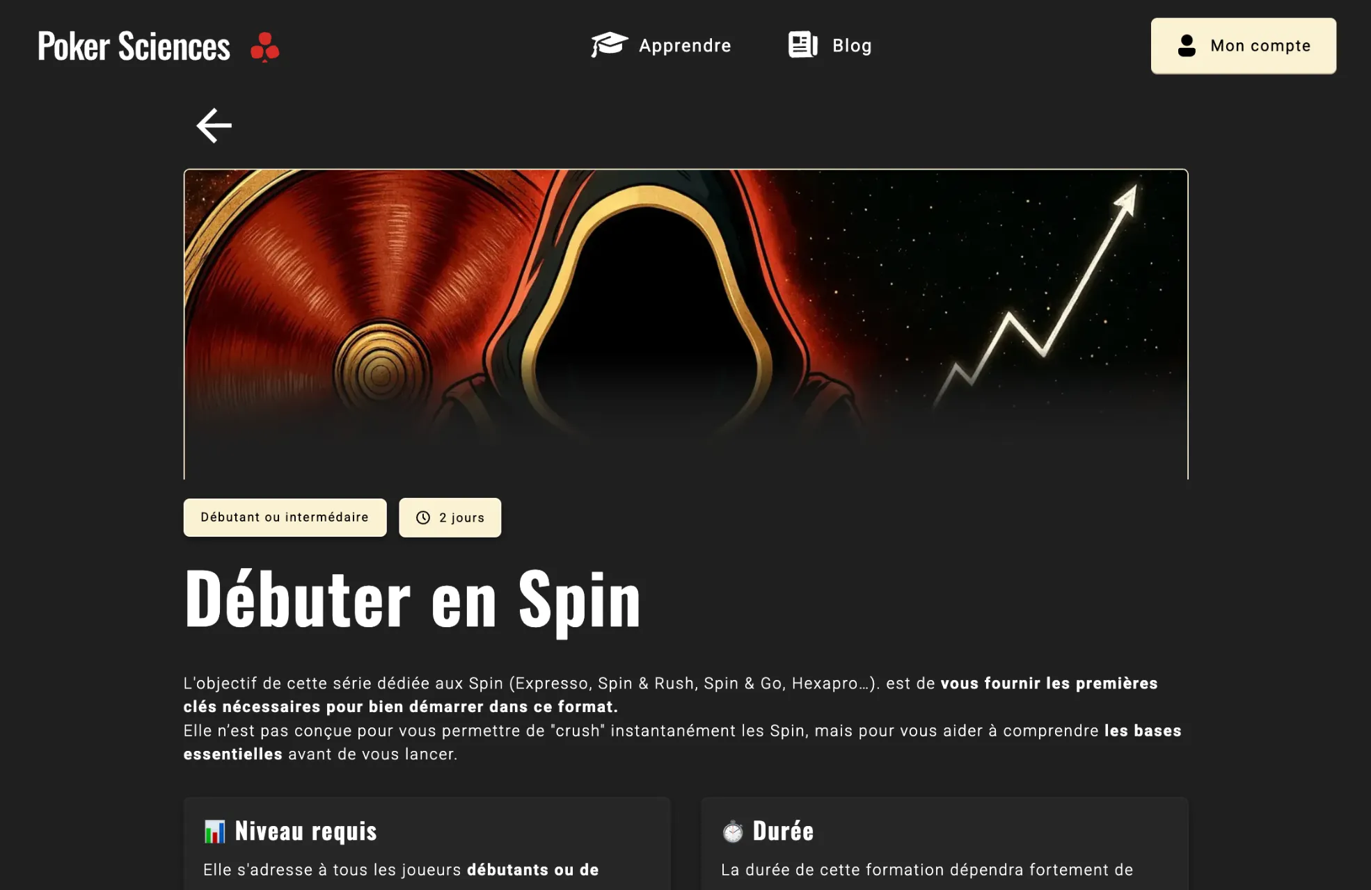 Page d'accueil du cours pour débuter en Spin
